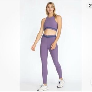 Johnny Was Criss Cross Sports Bra Purple and Criss Cross Leggings Bundle Set